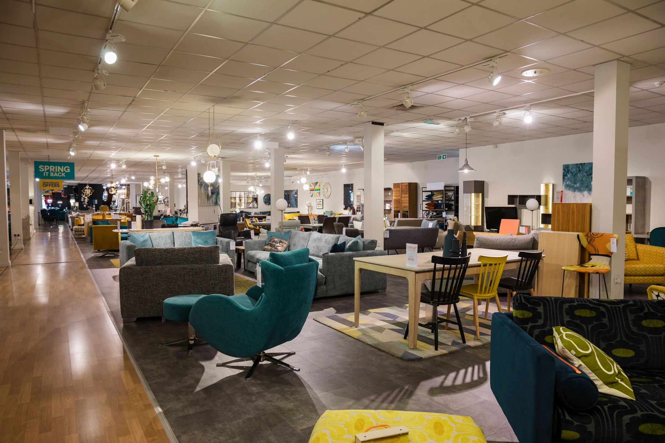 Furniture showroom with seating and office furnishings