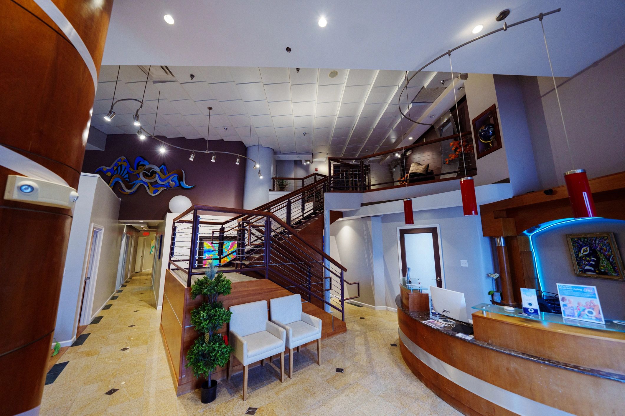 Reception area with seating and front desk