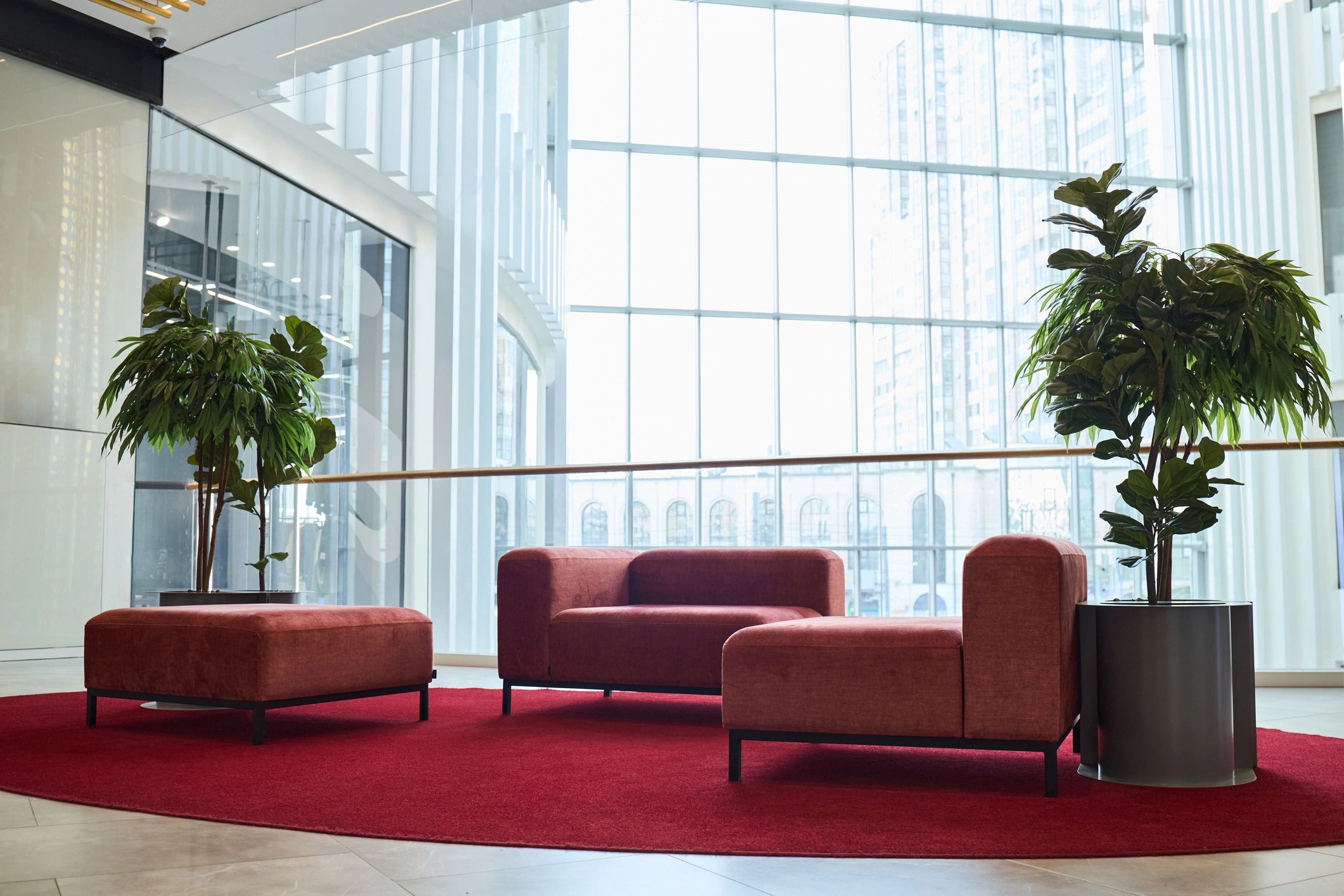 Contemporary office meeting space with modern furniture